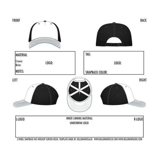 5 PANEL SNAPBACK HAT TEMPLATE (MESH)